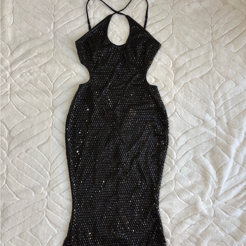 Oh Polly Embellished Cut-Out Halterneck Gown